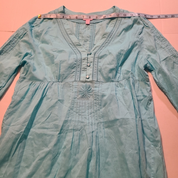 Lilly Pulitzer Turquiose Tunic Embroidered V-Neck Cotton Dress EUC Medium - Picture 7 of 12